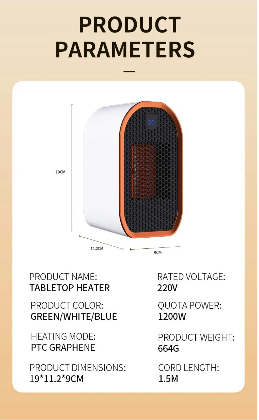 Mini Graphene PTC Heater Fan for Office