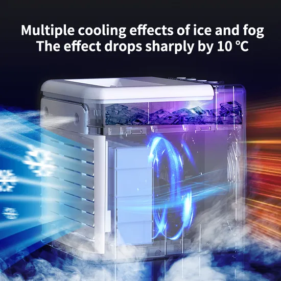 Portable Air Cooler Water Mini Air Conditioner Fan Table Plastic Logo Customized White OEM 10W 3 Level Adjust Speed