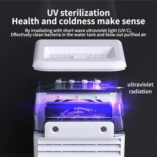 Portable Mini Air Evaporative Cooler Conditioner Fan with 7 Colors LED Light/1/2/3 H Timer/3 Wind Speeds and 3 Spray Mode