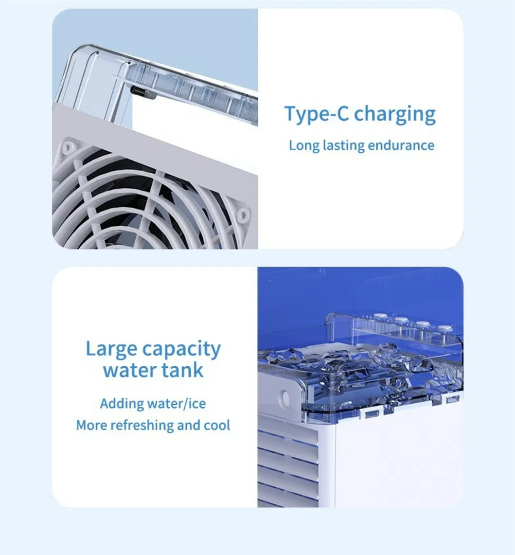 Portable Mini Air Evaporative Cooler Conditioner Fan with 7 Colors LED Light/1/2/3 H Timer/3 Wind Speeds and 3 Spray Mode