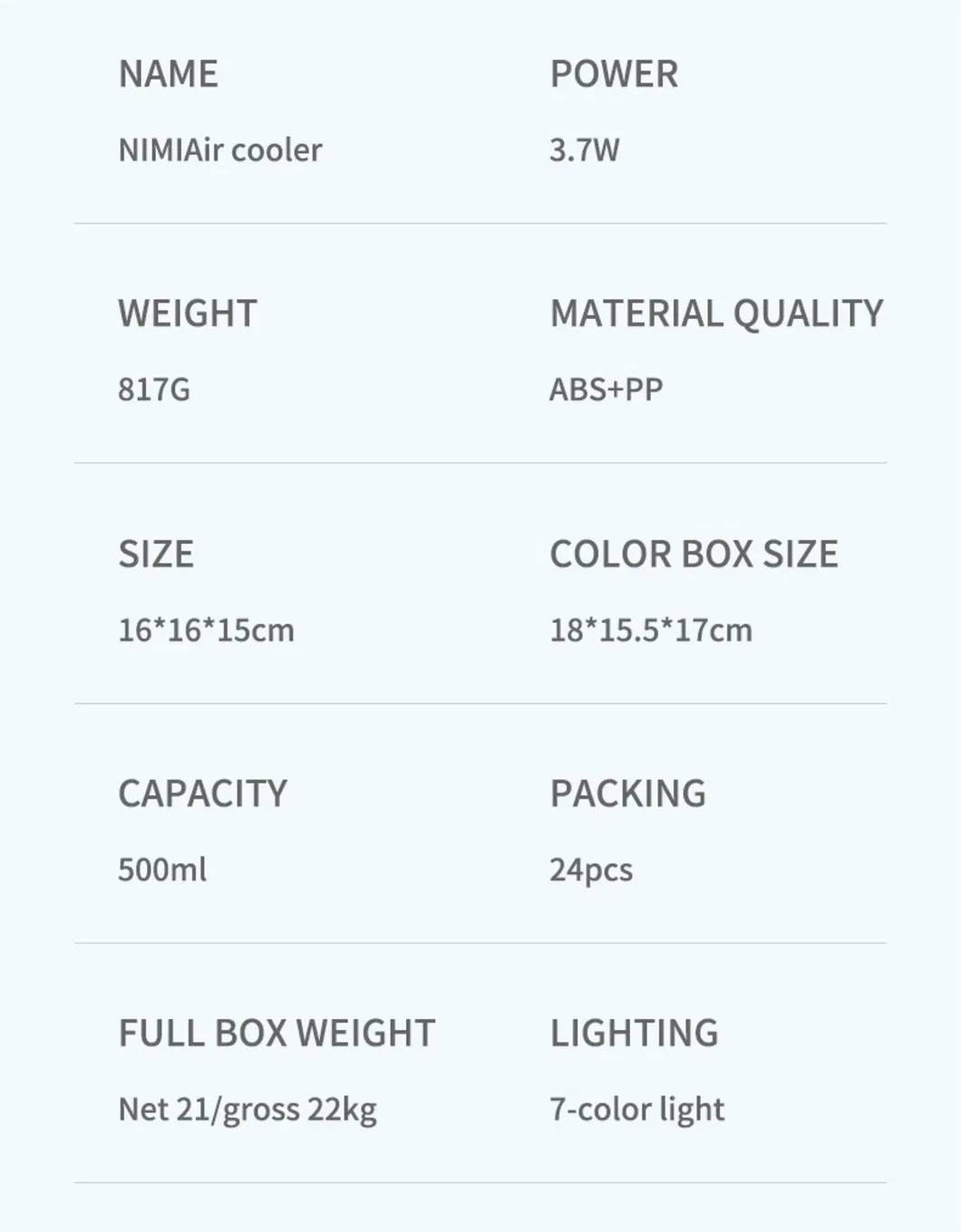 Portable Mini Air Evaporative Cooler Conditioner Fan with 7 Colors LED Light/1/2/3 H Timer/3 Wind Speeds and 3 Spray Mode