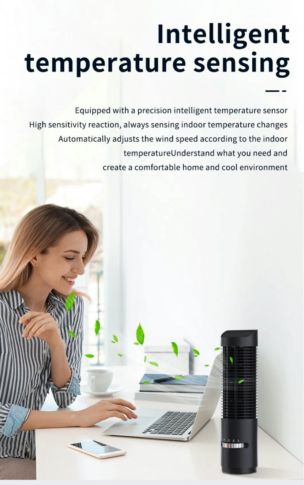 Highly Efficient & Quiet Leafless Column Stand Fan with Remote Control Popular Tower Fan Strong Wind Vertical Ventilateur
