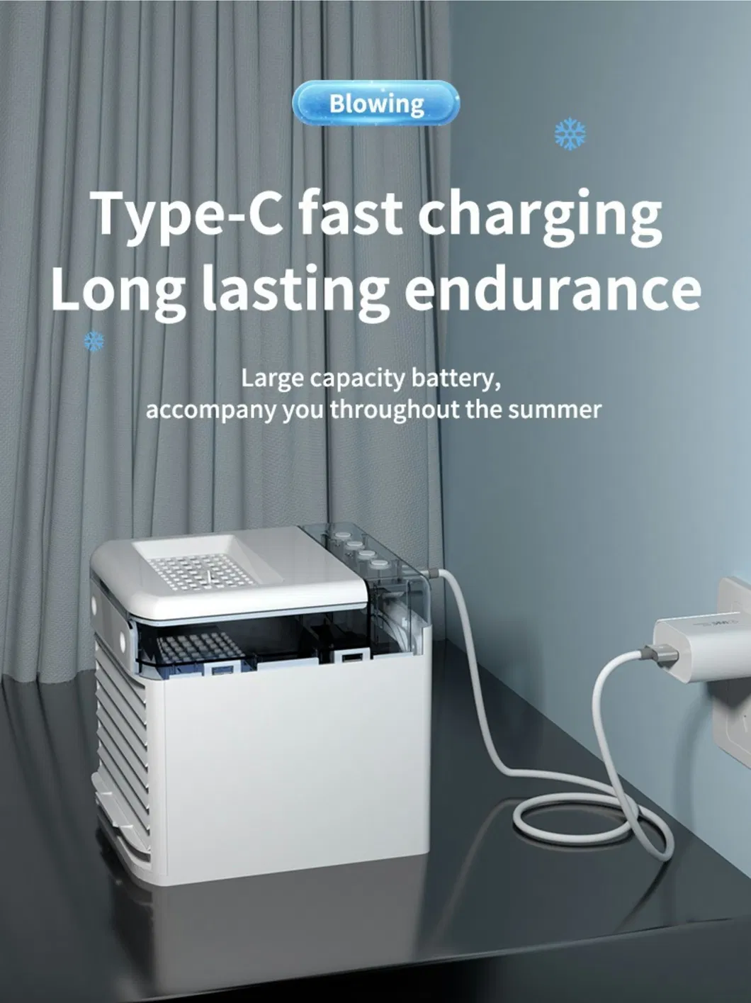 Portable Air Cooler Water Mini Air Conditioner Fan Table Plastic Logo Customized White OEM 10W 3 Level Adjust Speed