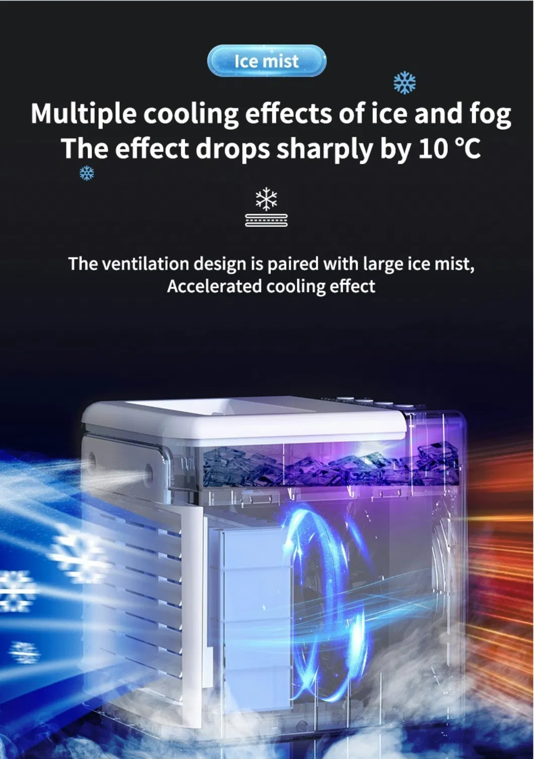 Portable Mini Air Evaporative Cooler Conditioner Fan with 7 Colors LED Light/1/2/3 H Timer/3 Wind Speeds and 3 Spray Mode